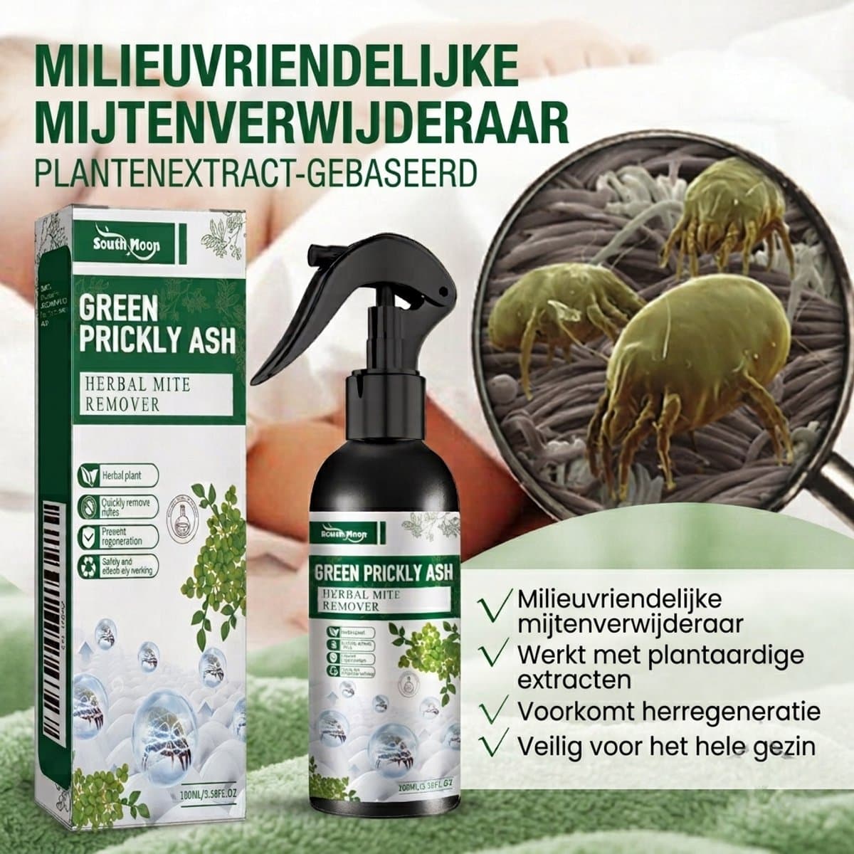 Anti Huisstofmijt Spray – Natuurlijke Mijt & Bedwantsen Spray – Voor Matras, Beddengoed & Bank – 100ml — afbeelding 1