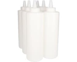 6 x Knijpbare Doseerfles 750 ml wit met Tuitdop naturel- BPA Vrij - Niet Breekbaar - Plastic Flesjes Navulbaar - Met Dop - Lege Flessen - 6 stuks