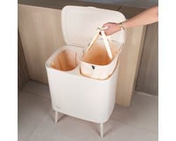 Novici wasmand beige 60L - wasmand op pootjes - wasmand op poten - wassorteerder met 2 vakken - wasbox - beige wasmand