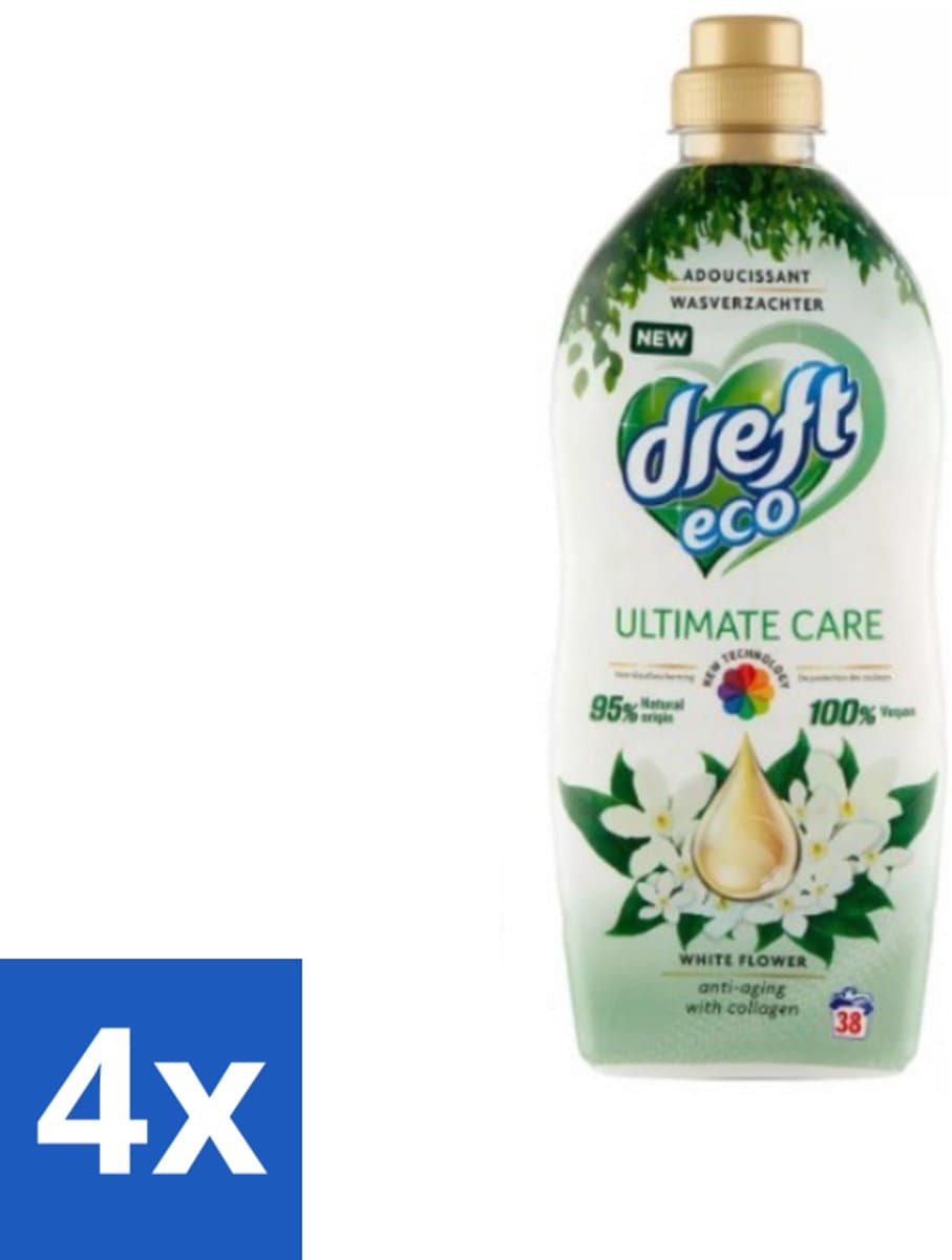 4 x Dreft ECO - Wasverzachter - Gekleurde Was - Witte Bloem - Anti-Veroudering - 38 Wasbeurten - Wasverzachter - Kleurbescherming - Anti-aging - Collageen - Wasgoed — afbeelding 1