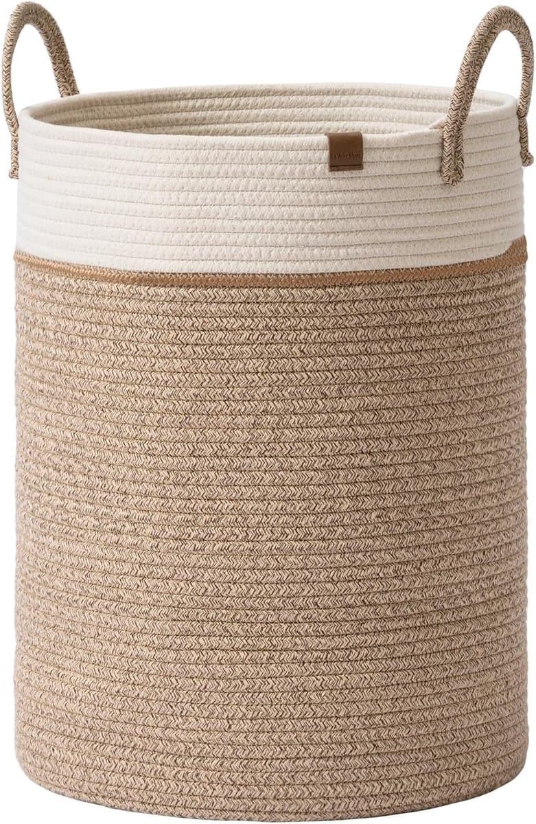 Jolíe Muse Grote opbergmand - Katoenen touw wasmand met handvat voor luierdeken speelgoed handdoek geweven wasmand woondecoratie wit & woestijn-XL — afbeelding 1