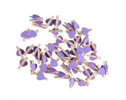 Houten Knijpers - Kleine Clips Decoratieve Knijpers - Foto's Ophangen - Hartvormig - 3 cm - Paars