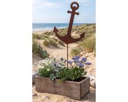 Tuindecoratie Anker - Tuinplug Roest Metaal - Buiten Decoreren - Roestlook Patina - 14 x 40 cm - Bruin
