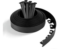 Grondanker - Zwart - 10 m x 5 cm - Flexibele Kunststof Gazonrand - Voor Tuinafscheiding en Gazon