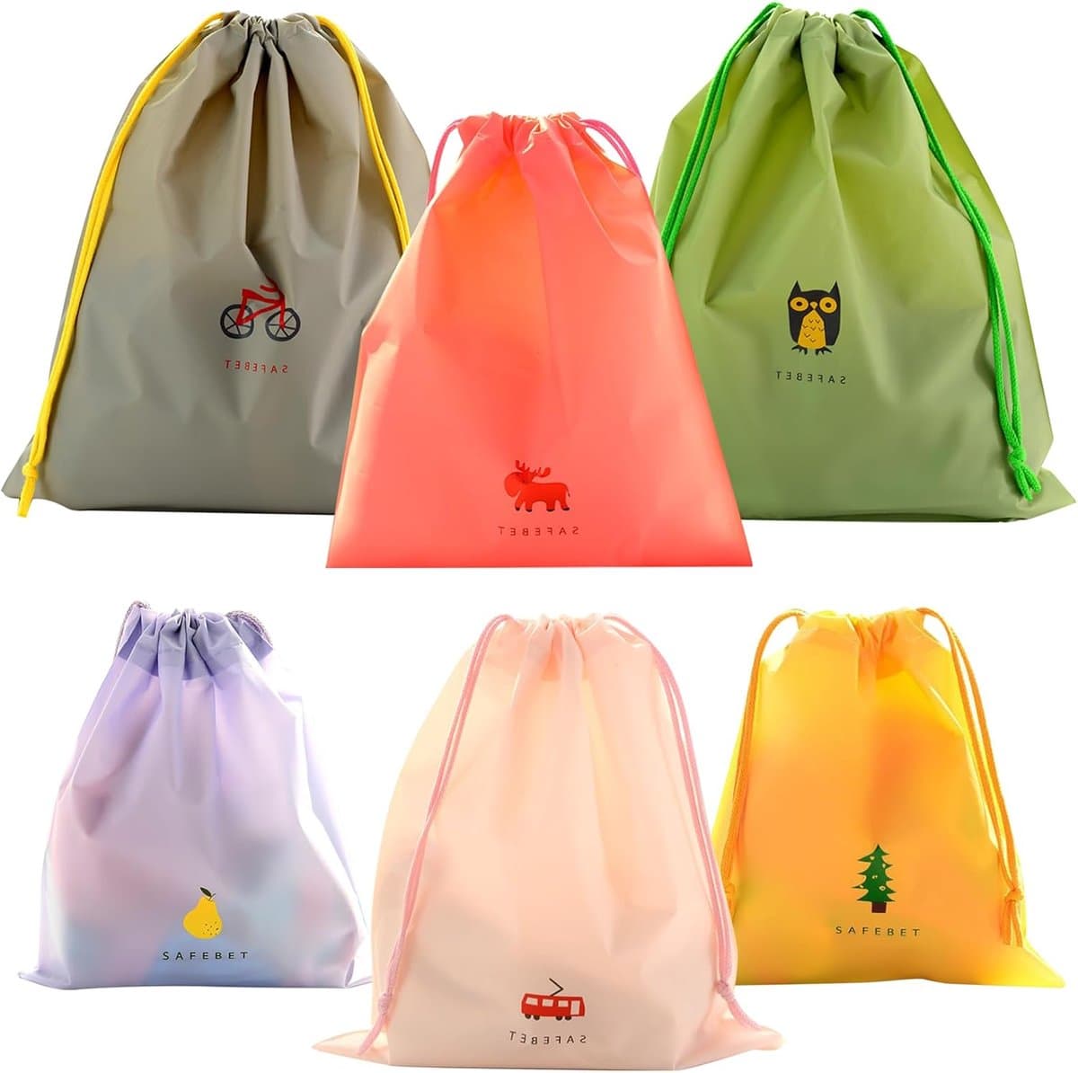 SnelShoppen - 6 Stuks Waszakken - Waterdichte Drawstring Opbergzakken - Grote Capaciteit Voor Reizen, Kamperen en Thuis - Organizers in 3 Maten en 6 P — afbeelding 1