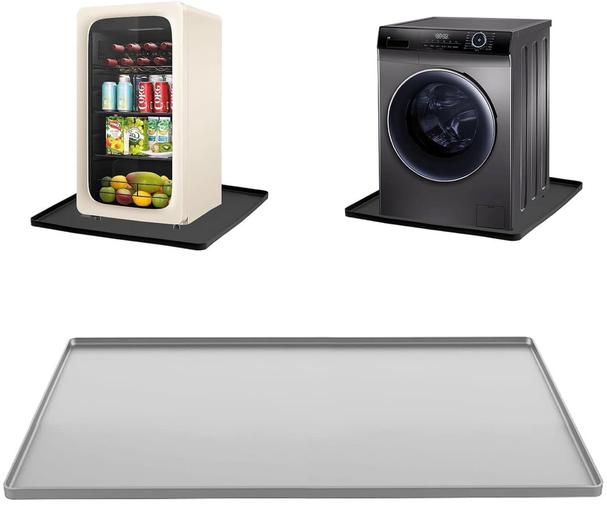 KZQ Waterdichte siliconen wasmachinebak 60x65 cm lek- en vloerbescherming voor wasmachines drogers vaatwassers koelkasten en airco Grijs — afbeelding 1
