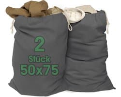 SnelShoppen - 2 Stuks Waszakken 50 x 75 cm van 100% Katoen - Extra Grote, Duurzame Waszakken met Treksluiting in Grijs - Ideaal voor Wasverzameling en