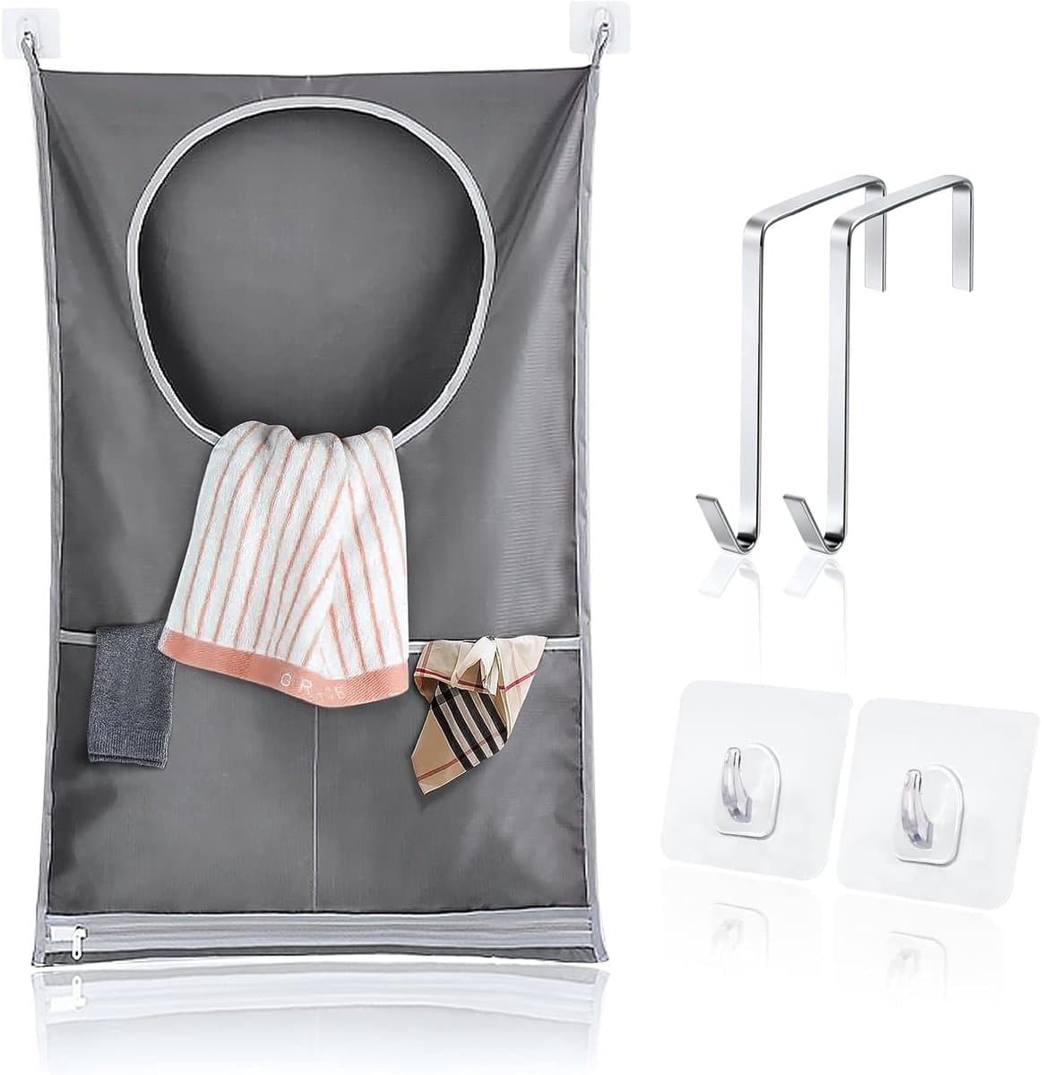SnelShoppen - Grote Hangende Waszak - 73x48 cm - Wascollectoren voor Deur - Inclusief 2 Zuignappen & 2 Roestvrijstalen Haakjes - Ideaal voor Badkamer, — afbeelding 1