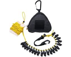 Draagbare Waslijn - Reis Waslijn - Kleding Drogen - 20 Stevige Clips - 4 Meter Lang - Zwart
