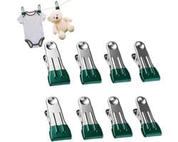 Wasknijpers - Kledingklemmen Organizer - Wasgoed Drogen - Roestvrij Staal - 8 Stuks - Groen