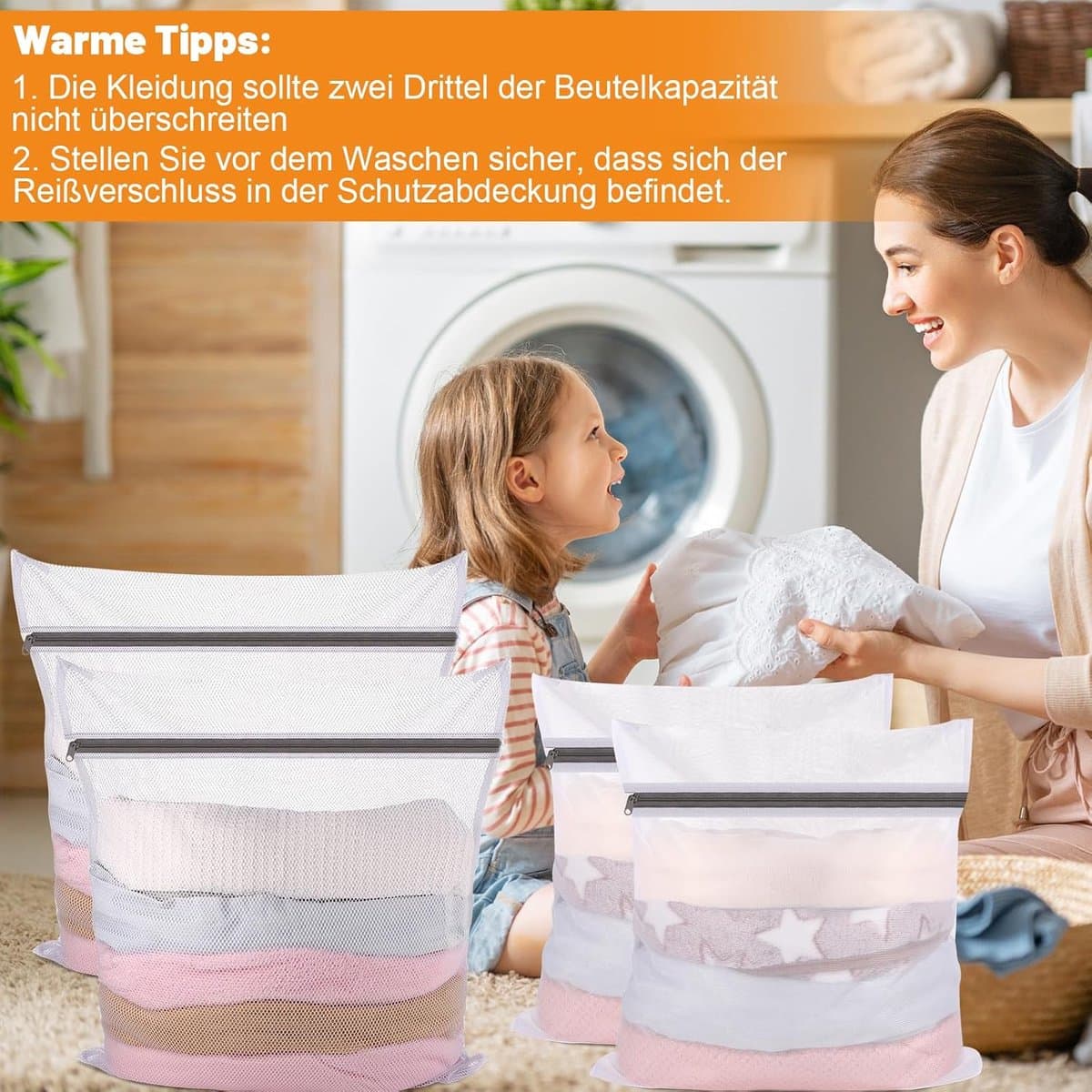 Waszakken Set - Polyester - Grof- en fijnmazig - Robuuste ritssluiting - Voor Kleding — afbeelding 1