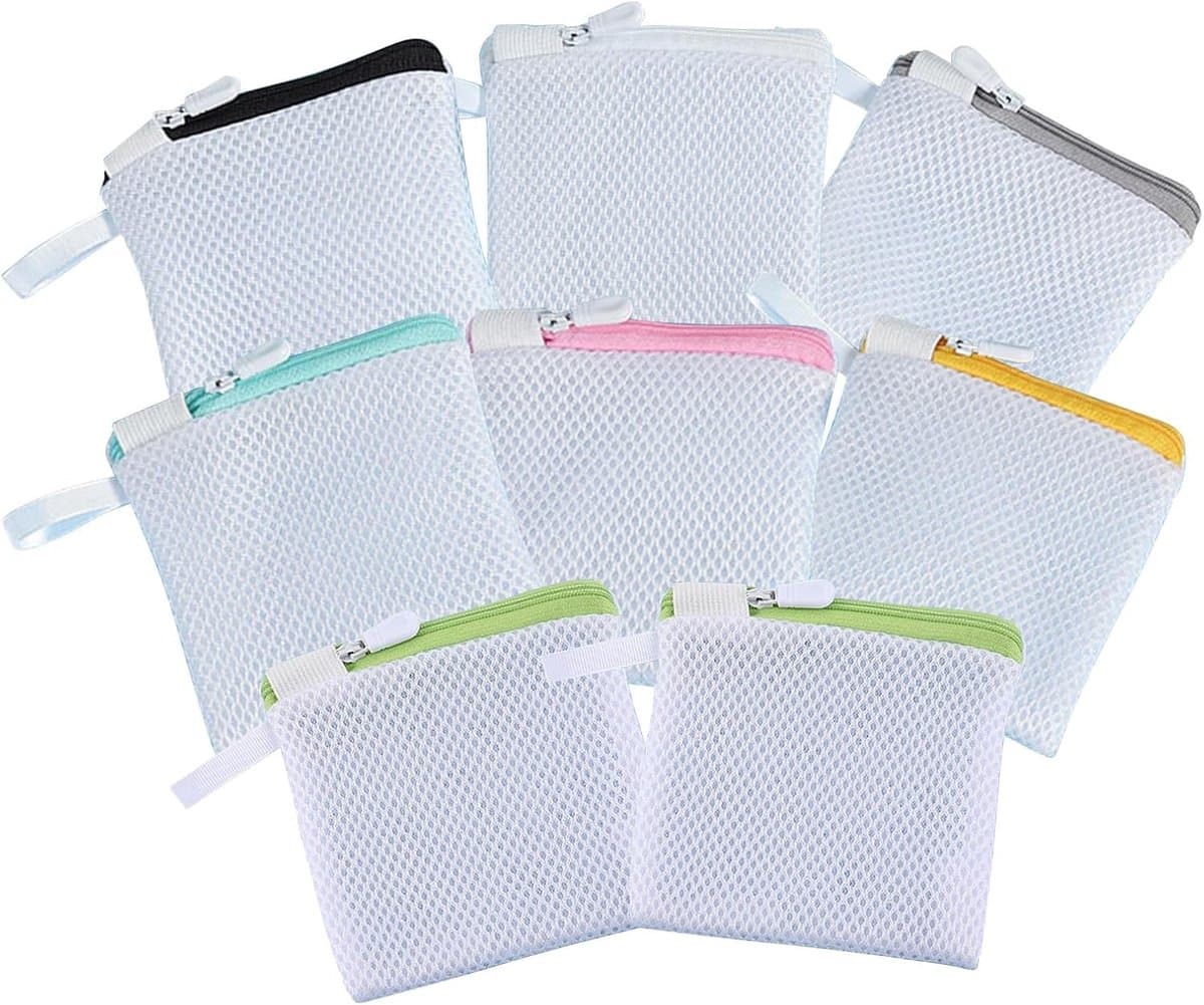 Omgoods- Waszak Set van 8 - Delicate Mini-Wasmachine Zakken - Fijnmazig Polyester - Opbergzakken met Ritssluiting - 12 x 12 cm - Voor Lingerie en Ondergoed - Waszakken — afbeelding 1