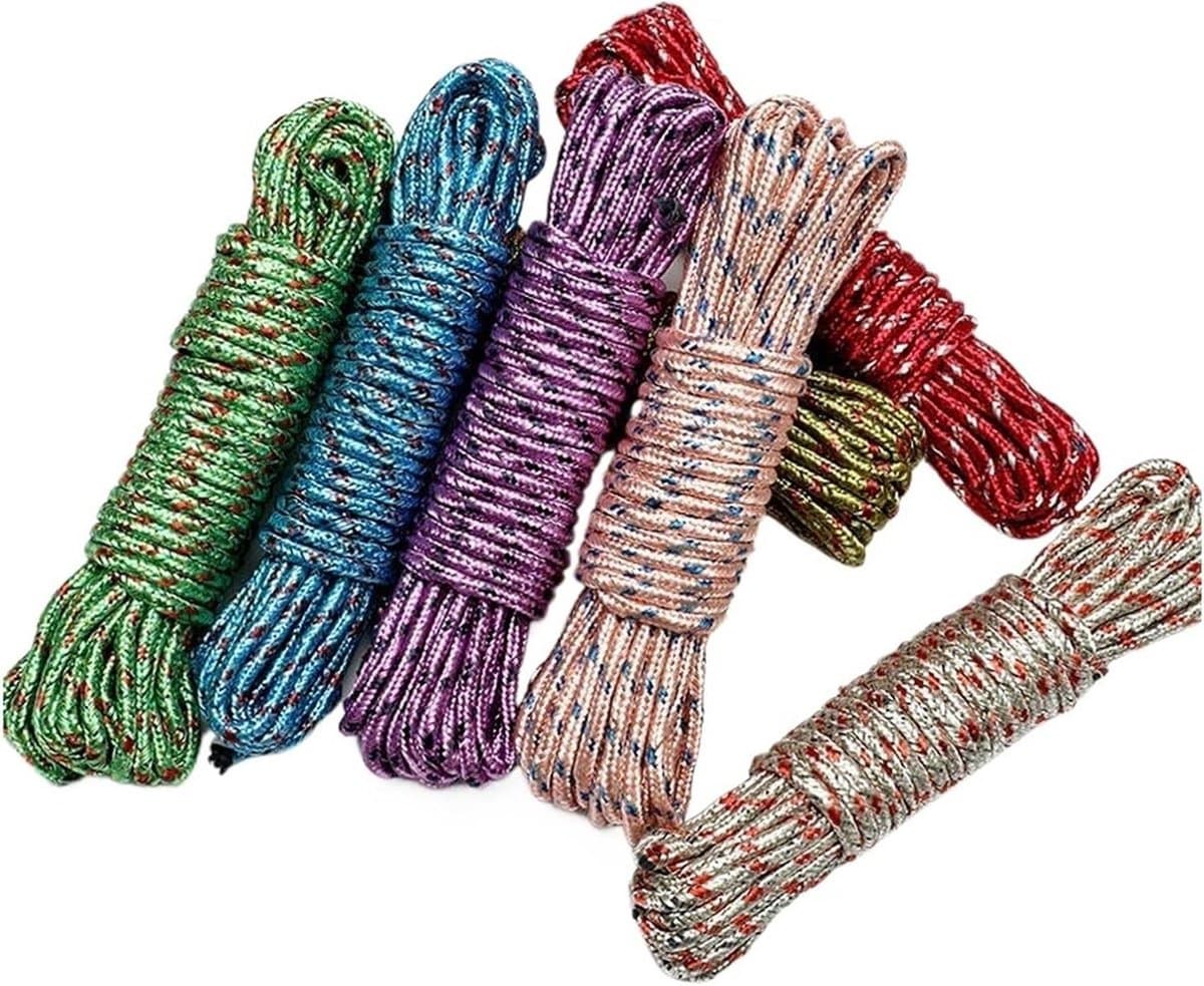 Waslijn Touw - Kledinglijn Buiten - Kleding Drogen - Winddicht Slipvast - 10-19 meter - Meerdere Kleuren — afbeelding 1