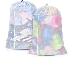 Thijox - 2 Stuks Wasnet Groot 60 x 90 cm, Fijnmazig Wasnet voor Machine, Trekkoordsluiting, Ademend Mesh-Materiaal, Voor Kleding, Gordijnen, Badhanddo