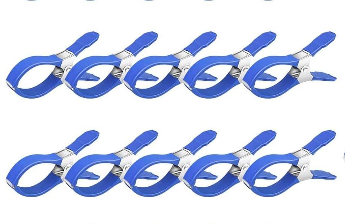 Zeilklemmen - 10 stuks - Clips Voor Zwembadafdekkingen - Dekzeil Klemmen - RVS - Winddicht en krasvast - Stevige klemming - Geschikt Voor Het Drogen Van Dekbedden, Sokken, Kleding En Zwembadafdekkingen - 12CM - Blauw — afbeelding 1