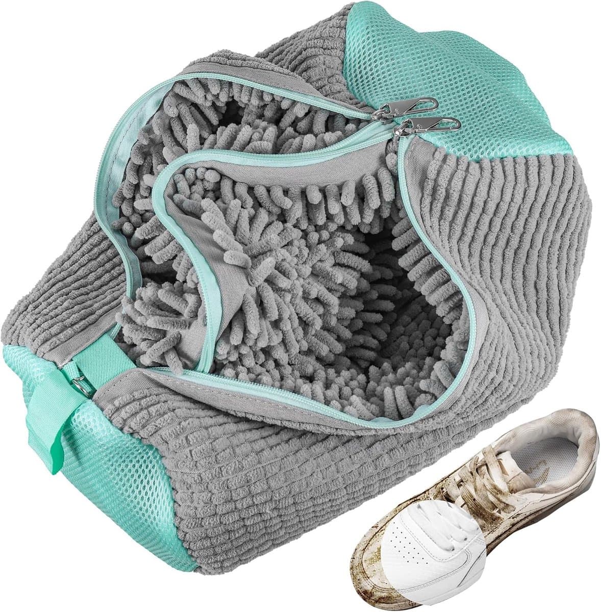 2-in-1 Schoenwaszak voor Wasmachine, Herbruikbare Waszak voor Schoenen met Rits en 360° Reiniging, Ideaal voor Sneakers en Sportschoenen, Grijs — afbeelding 1