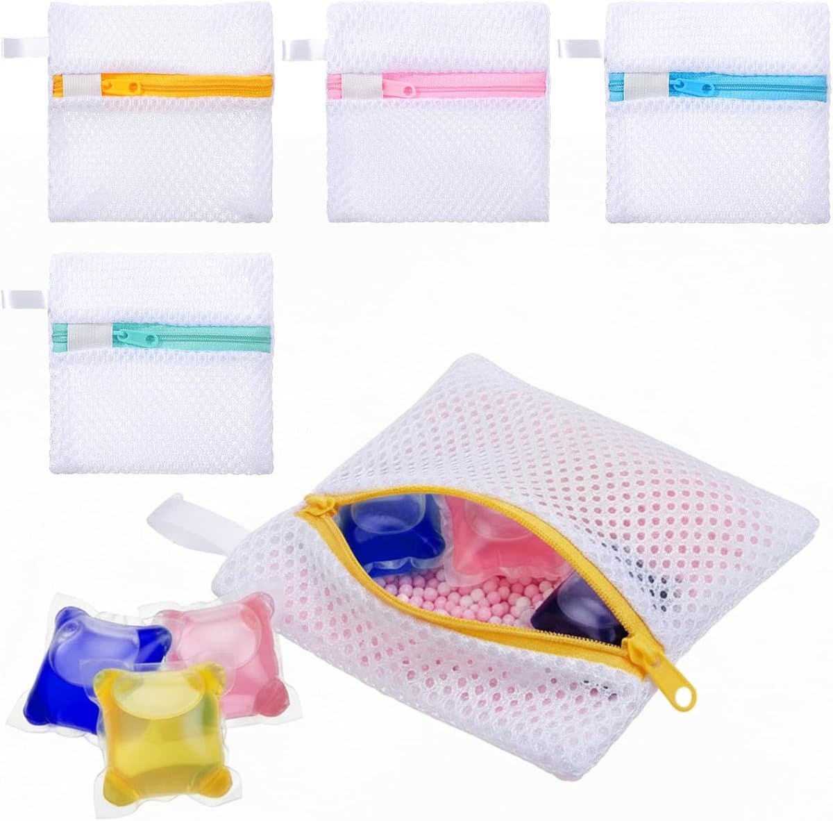 Waszak - Kleine waszak - Kleine waszak van gaas - Waszak voor lingerie - Machinewasbare waszak van gaas voor wascapsules - Waszak van gaas voor zeep - 12x12 cm - 5 stuks — afbeelding 1