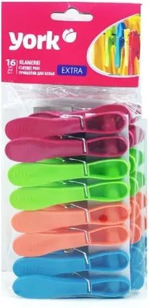 Wasknijpers York 16 stuks EXTRA. Set van 2 pakjes - was ophangen - extra stevige wasknijpers - plastic - washanger — afbeelding 1