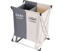 Wassorteerder - 60 L - Wasmand 2 Vakken - Opvouwbare Wasmanden - Wassorteerder 2 vaks - Aluminium Frame - Grijs - Wit