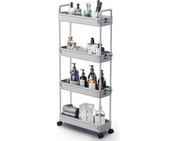 Opbergtrolley kar - 4-laags uitschuifbaar - rollende boodschappenkar - keuken badkamer slaapkamer - grijs Wasmachine rek