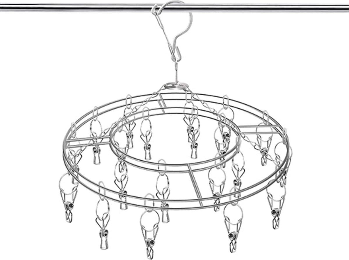 RVS kledingdroogrek met 20 clips - Ruimtebesparend RVS kledingdroogrek - Georganiseerd drogen en opbergen van kleding en accessoires - Met haken - Geschikt voor kleine kleding zoals sokken, handdoeken, bh's, ondergoed (roestvrij staal - rond) — afbeelding 1