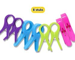 Handige Set van 8 Grote Plastic Badlaken Knijpers - Strandlakenknijpers - Badhanddoekknijpers - Zwembadstoelknijpers - XXL Knijpers (13 cm) - Sterke Grip voor je Strand- en Zwembadavonturen! — afbeelding 1