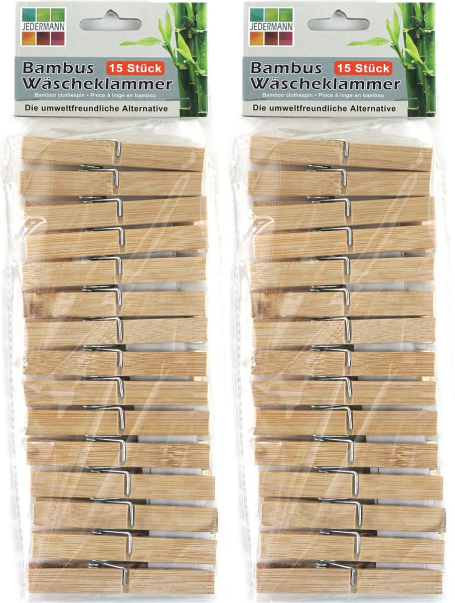 Jedermann wasknijpers - 30x - bamboe hout - 9,5 cm — afbeelding 1