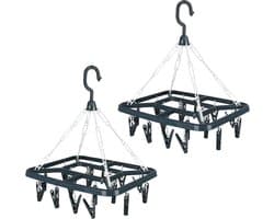 Urban Living Wasgoed droogcarrousel/droogmolen - 2x - 18 clips/knijpers - grijs - kunststof - 31 x 33 cm