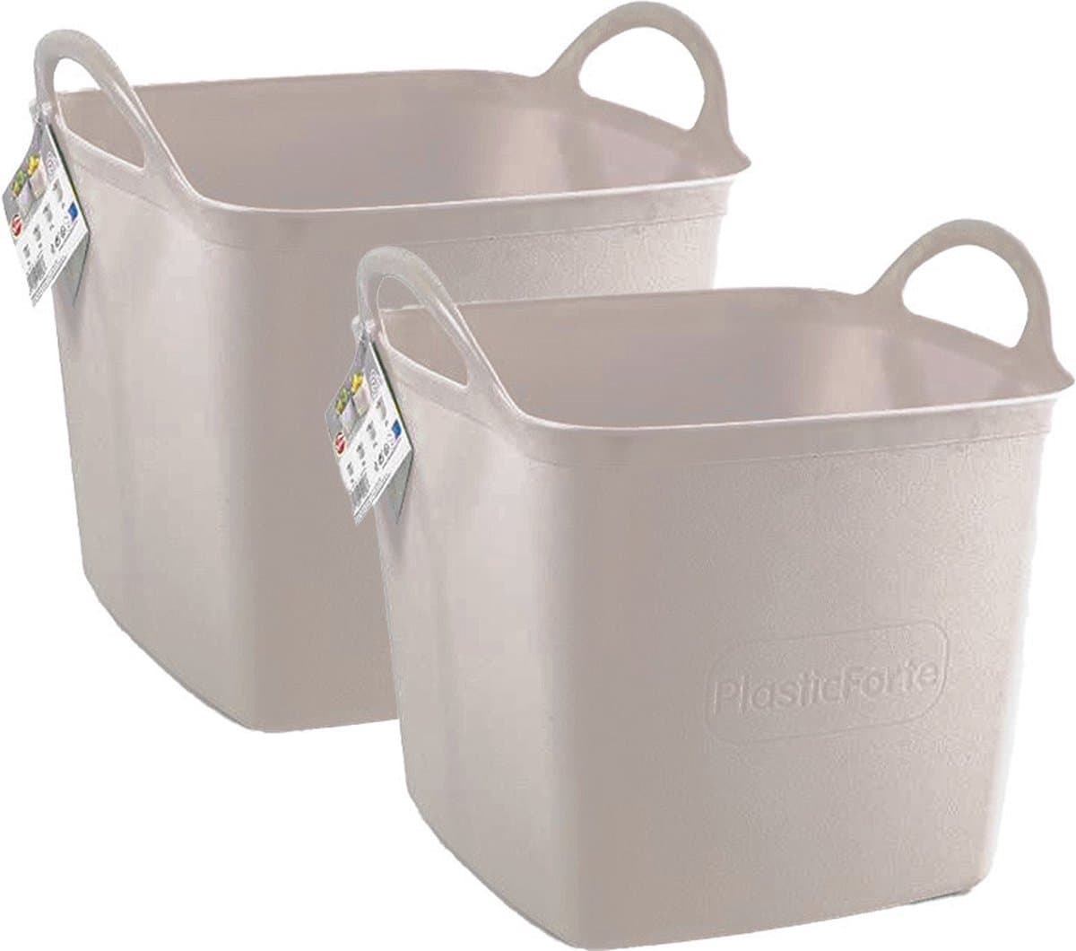 Plasticforte Kuip/emmer/wasmand - 2x - flexibel - beige - 27 liter - vierkant - kunststof - 36 x 34 x 37 cm — afbeelding 1