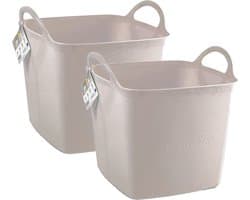 Plasticforte Kuip/emmer/wasmand - 2x - flexibel - beige - 27 liter - vierkant - kunststof - 36 x 34 x 37 cm