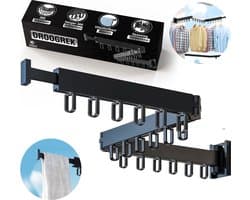 W&Z® Droogrek Inklapbaar - Kledingrek - Wasrek - Kledingroede - Kledingstang - Wanddroogrek - Droogrek muur - Hangdroogrek - Wasrek hangend - Wasrek muur - Wandkapstok - Inklapbaar - Zwart — afbeelding 1