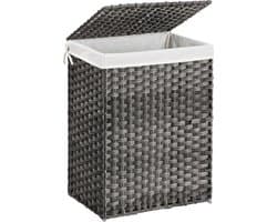 Wasmand – Handgeweven – Met deksel – 90 L – Polyrotan – Grijs