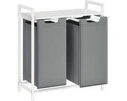 Hoppa! - Wasmand - 2 compartimenten, uittrekbare en verwijderbare waszakken - Metalen frame - 2 x 46 L - Wit & lichtgrijs — afbeelding 1