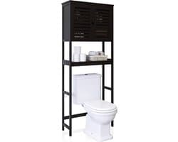 Goodivery - Wasmachine ombouw - Wasmachinekast - Toiletkast - Badkamermeubel - WC - Kast - 26x64x175cm - Zwart