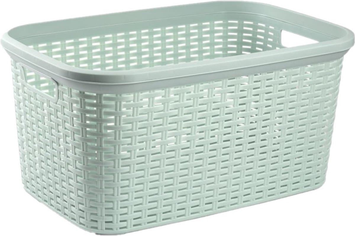 Plasticforte Wasmand - 2x - 35 liter - rotan - mintgroen - kunststof - 53 x 36 x 26 cm — afbeelding 1