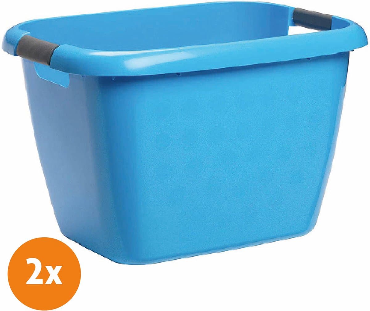 LaundrySpecialist Wasmand 2x met soft grip handvaten – 45 x 33 cm – 2x 28 liter - Blauw — afbeelding 1