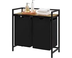 Wasmand 2 secties, wasmand van 95 liter met plank en dubbel uittrekbare verwijderbare zakken