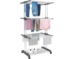 Vonia Droogtoren - Droogrek - Wasrek - Wastoren - 3 Lagen - Inklapbaar - 72x50x172 cm - Grijs
