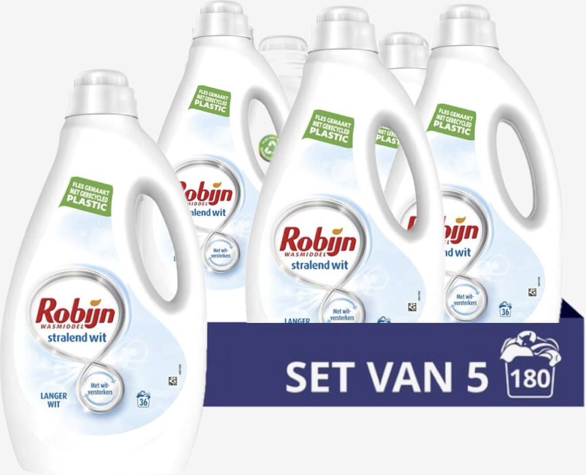 Robijn Stralend Wit Vloeibaar Wasmiddel - 5 x 36 wasbeurten Voordeelpakking - Met 95% biologisch afbreekbare ingrediënten — afbeelding 1