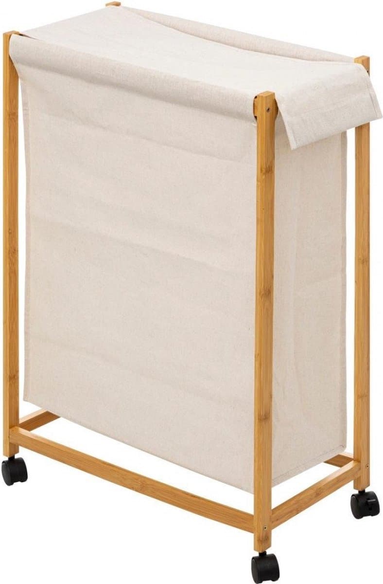 5Five Bamboe Wasmand op wieltjes 52L - 55x28x80cm - Beige — afbeelding 1