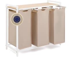Blumtal Wasmand met 3 vakken - Wasmand met bamboe plank - Metalen frame - Wasmand met poten - Wit en creme — afbeelding 1