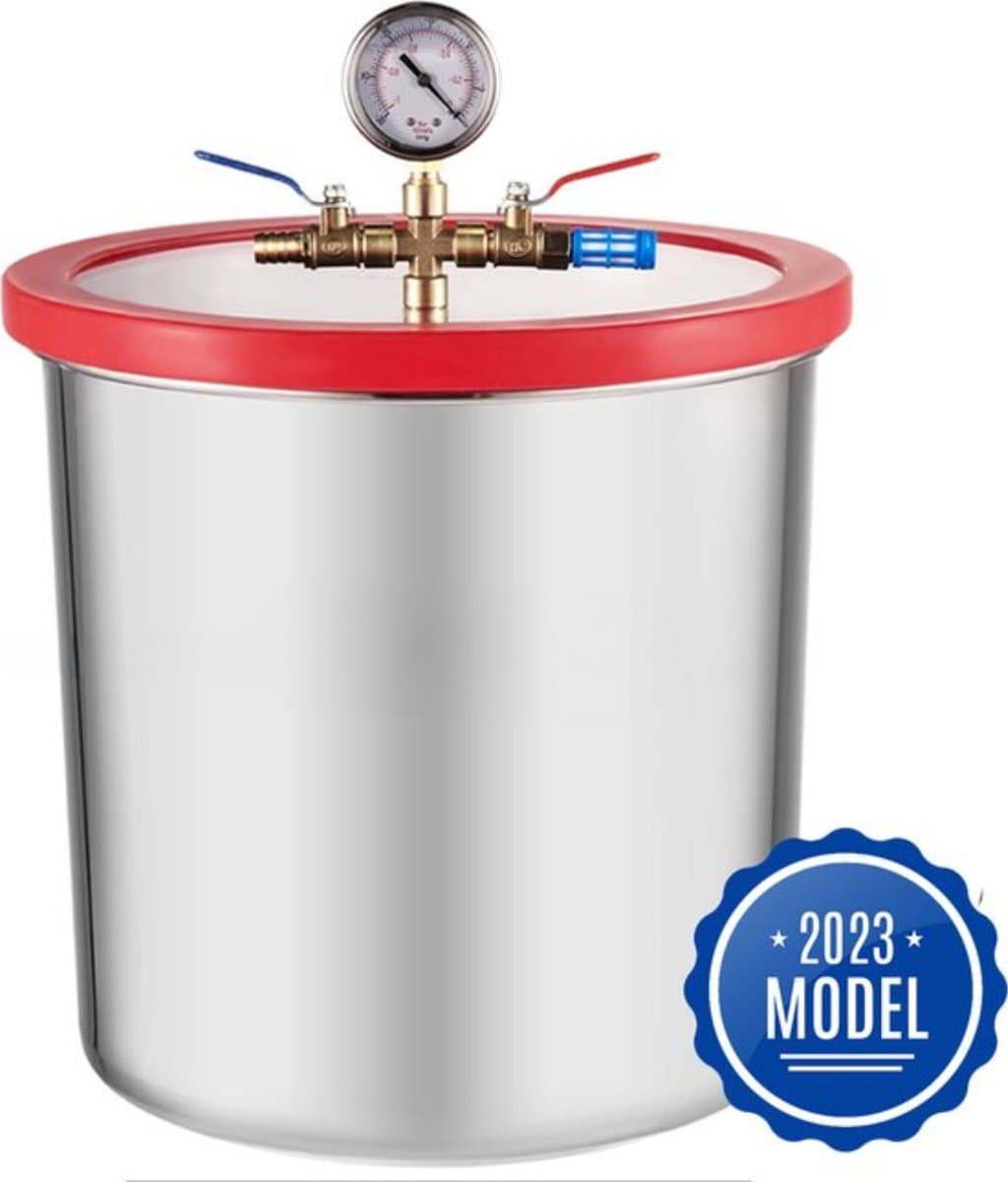 Grijze Vacuumkamer - RVS - 20 Liter - Inclusief Drukmeter — afbeelding 1