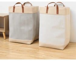 Black Friday 2024 Deals - Opvouwbare wasmand van jute stof met lederen handvat, opbergmand, Laundry basket - Wasbox — afbeelding 1