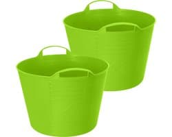 Excellent Houseware Flexibele emmer - 2x - groen - 27 liter - kunststof - 40 x 35 cm