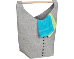 vilten wasmand - 50 liter - met handgreep - opvouwbaar - lichtgrijs-natuur
