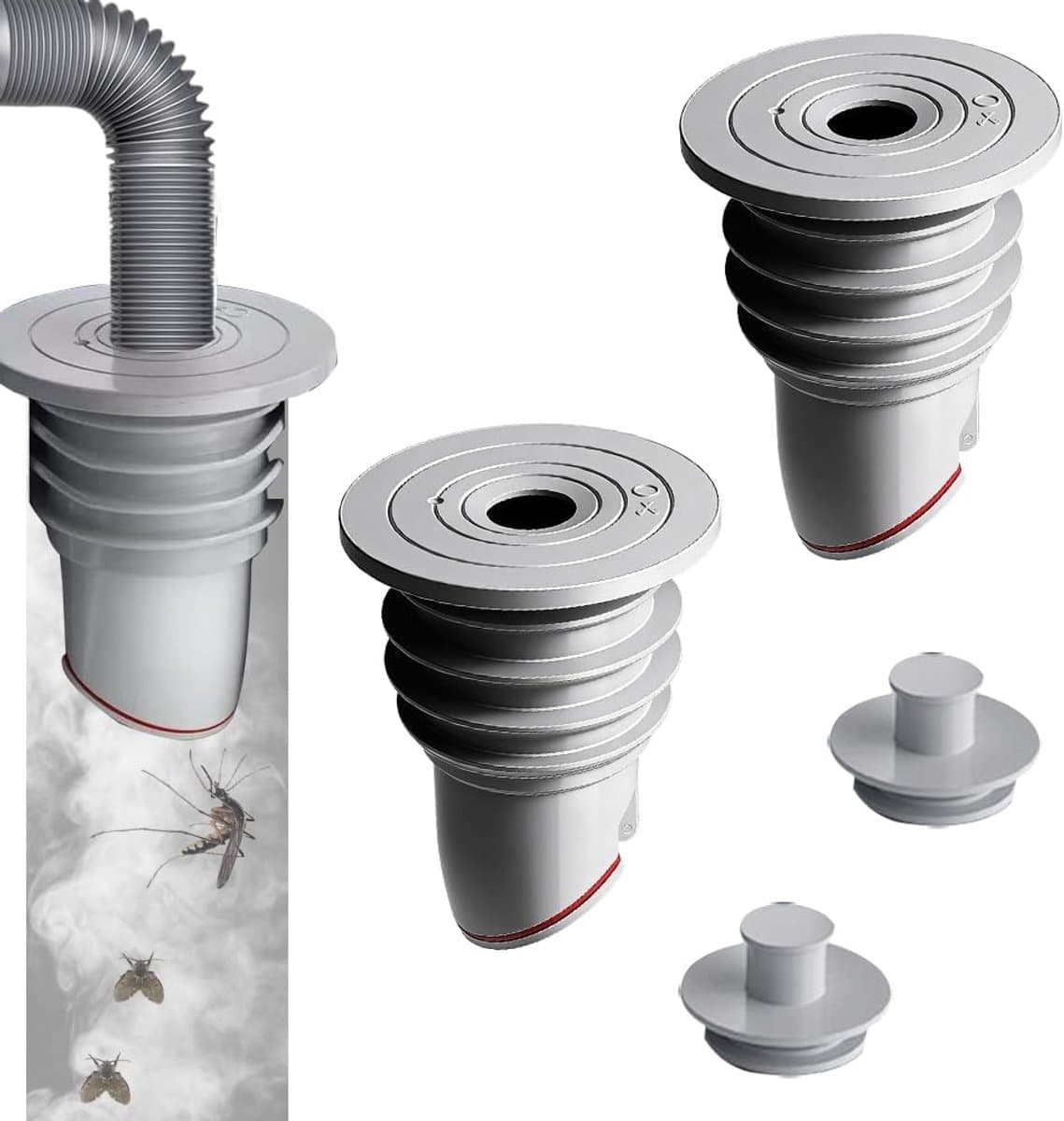 2 Stuks - Wasmachine geurdichte afdekking - Afvoerplug wasmachine - 45-50 mm - Anti-geur wasmachine stop - Afvoerplug afdekking vloer - Universele afvoerset voor Wasmachine - Slangafdichtingsafdekking - Lekvrije Aansluiting, Inclusief Stofkapjes — afbeelding 1