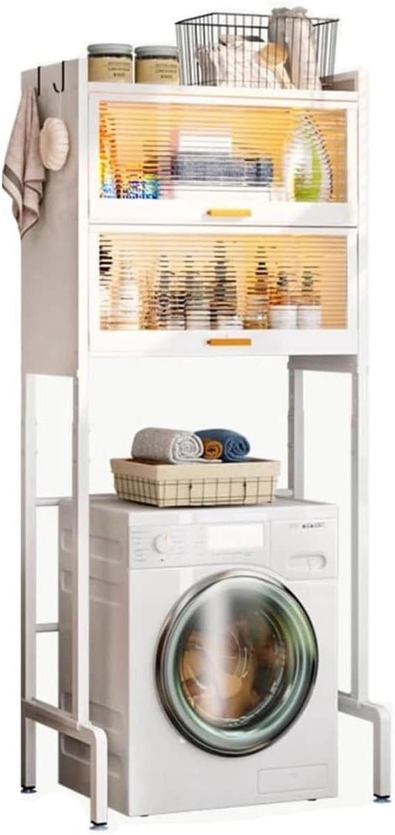 Wasmachine Rek - Badkamerkast - Ruimte Besparen - In Hoogte Verstelbaar - 3 Niveaus - Wit — afbeelding 1