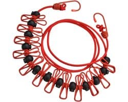 Kledinglijn Reizen - Waslijn Outdoor - Kleding Drogen - Windproof Clips - 1.7 Meter - Rood