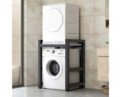 Wasmachine Opbergunit - Wasmachinekast Drogerrek - Ruimte Besparen - 300kg Draagvermogen - 75x65x105cm - Zwart Grijs