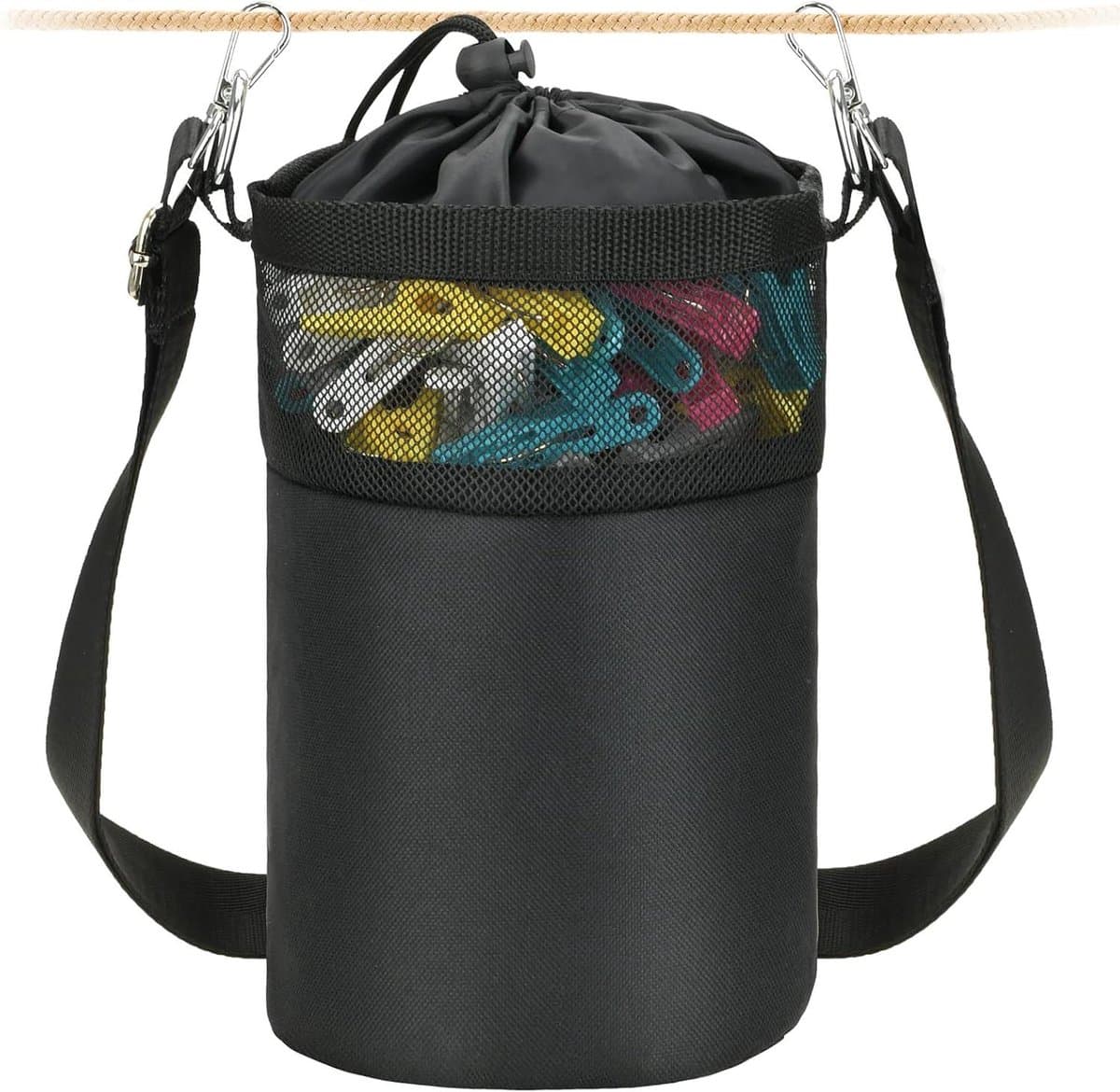 Wasknijperzak met riem - Klem organizer - Wasknijpers opbergen - Handsfree gebruik - Max 200 knijpers - Zwart — afbeelding 1
